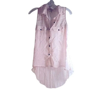 Eyelash Couture Womens Top Pale Pink Polka Dots Pleated Back Sheer Hi-Lo Size S
